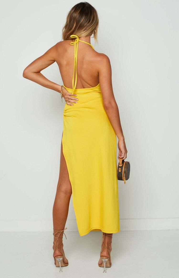 Lila Yellow Midi Dress-Vavasi.All Rights Reserved.