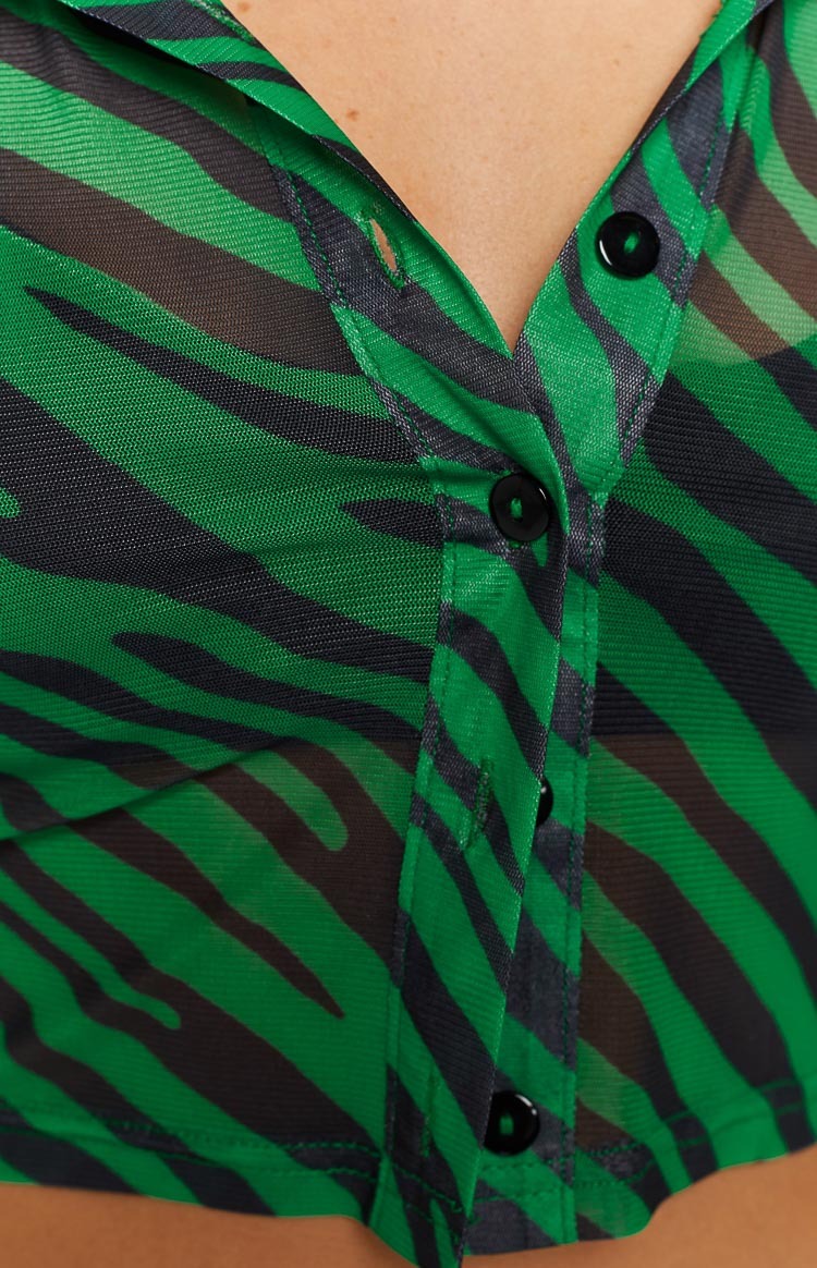 Lilliana Green Print Mesh Shirt-Vavasi.All Rights Reserved.