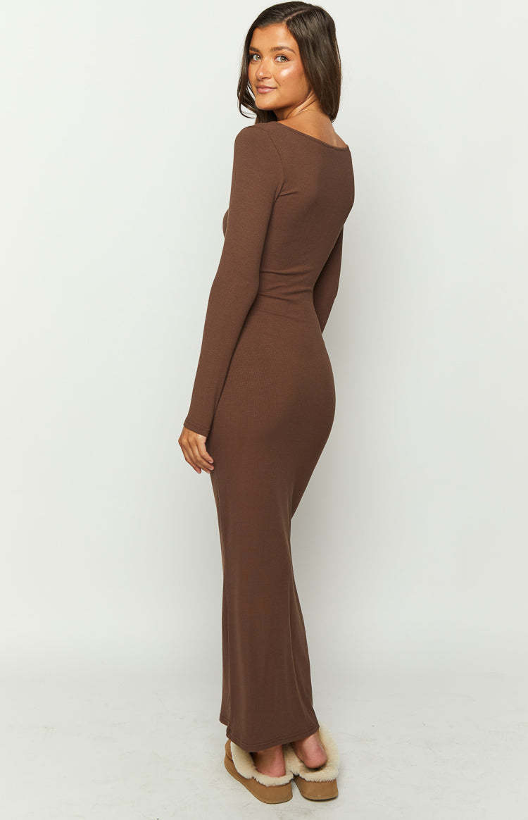 Lily Brown Long Sleeve Maxi Dress-Vavasi.All Rights Reserved.