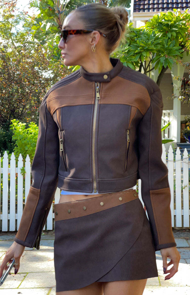 Lioness Chocolate Nueve Biker Jacket-Vavasi.All Rights Reserved.