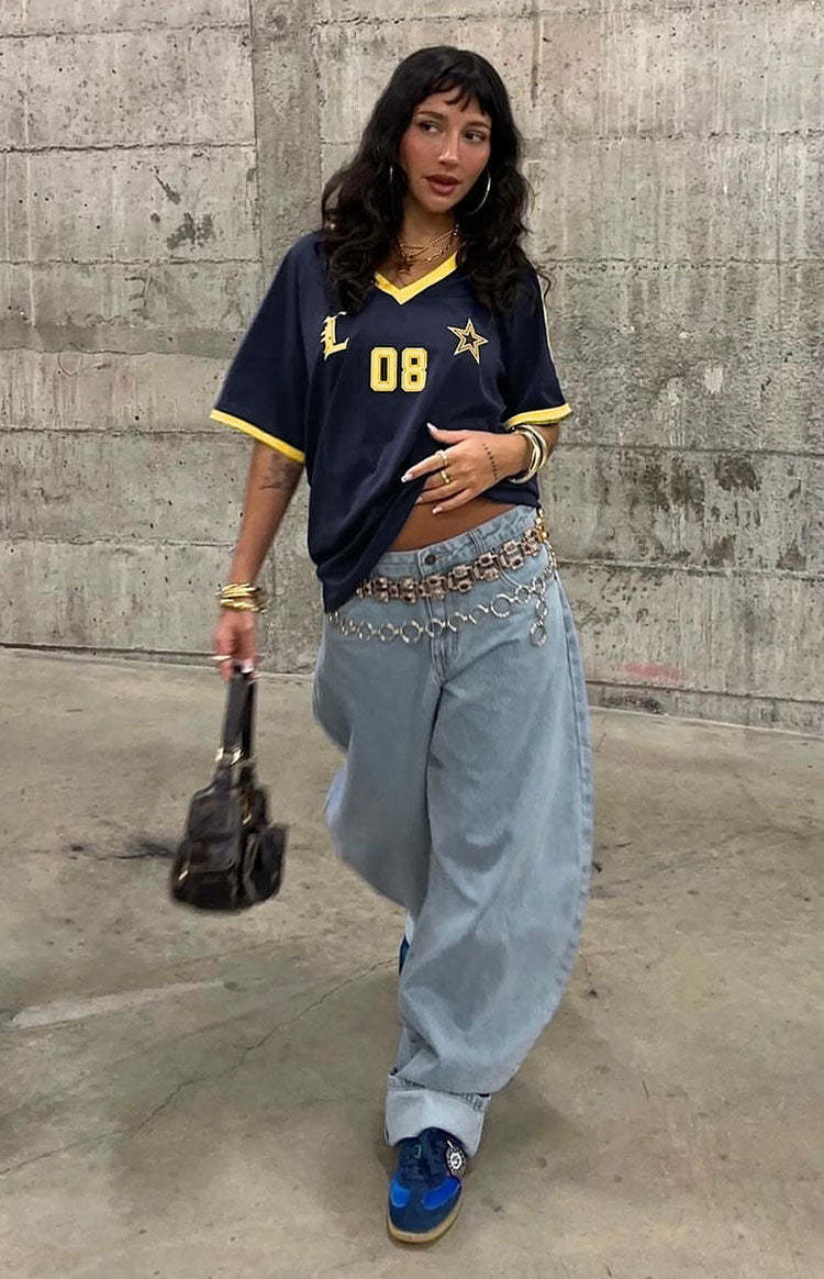 Lioness Washed Blue Denim Horseshoe Jeans-Vavasi.All Rights Reserved.