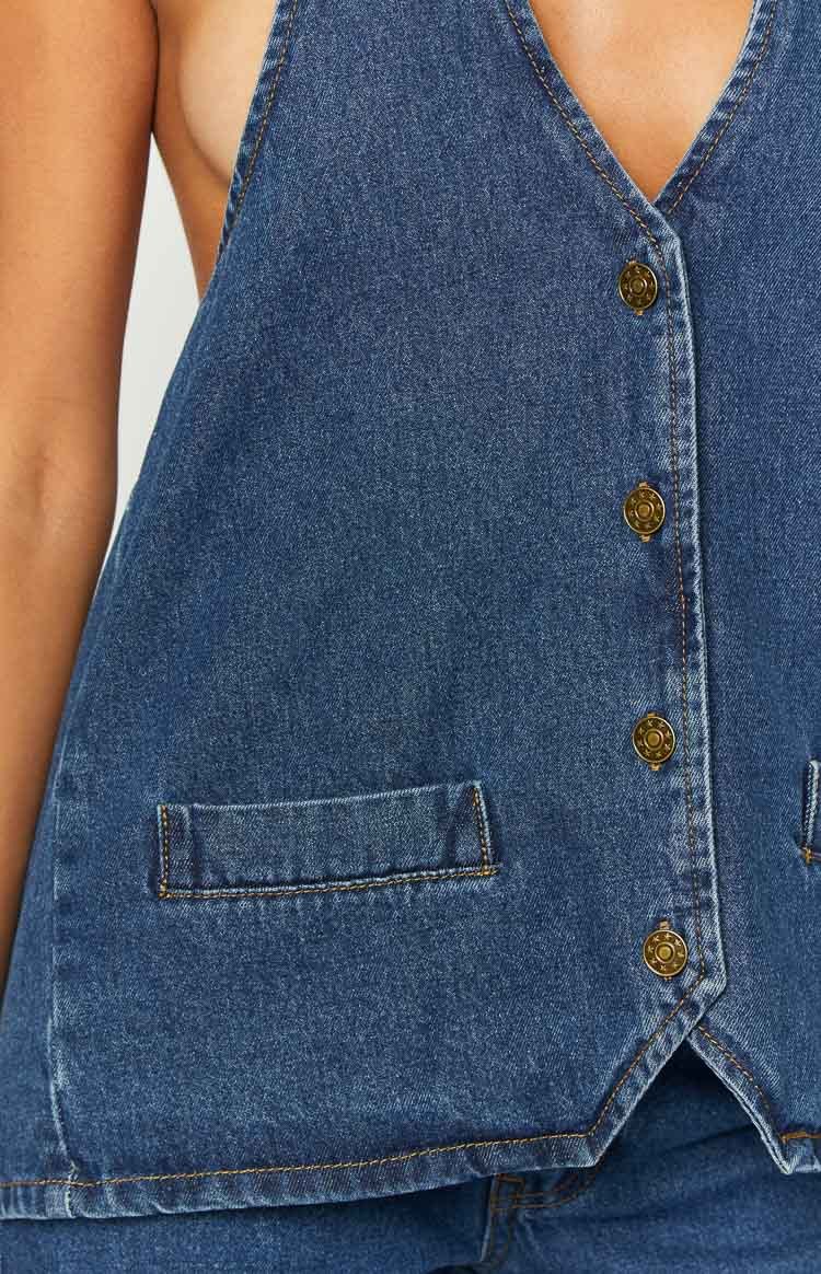 Lioness Hills Halter Dark Denim Vest-Vavasi.All Rights Reserved.