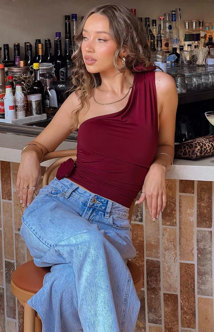 Lioness Rendezvous Burgundy One Shoulder Top-Vavasi.All Rights Reserved.