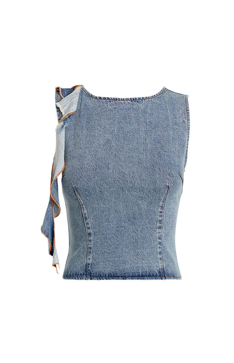 Lioness Rendezvous Faded Denim Top-Vavasi.All Rights Reserved.