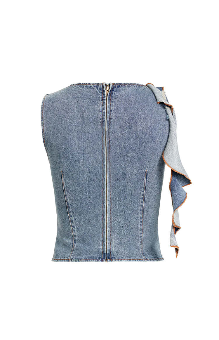 Lioness Rendezvous Faded Denim Top-Vavasi.All Rights Reserved.