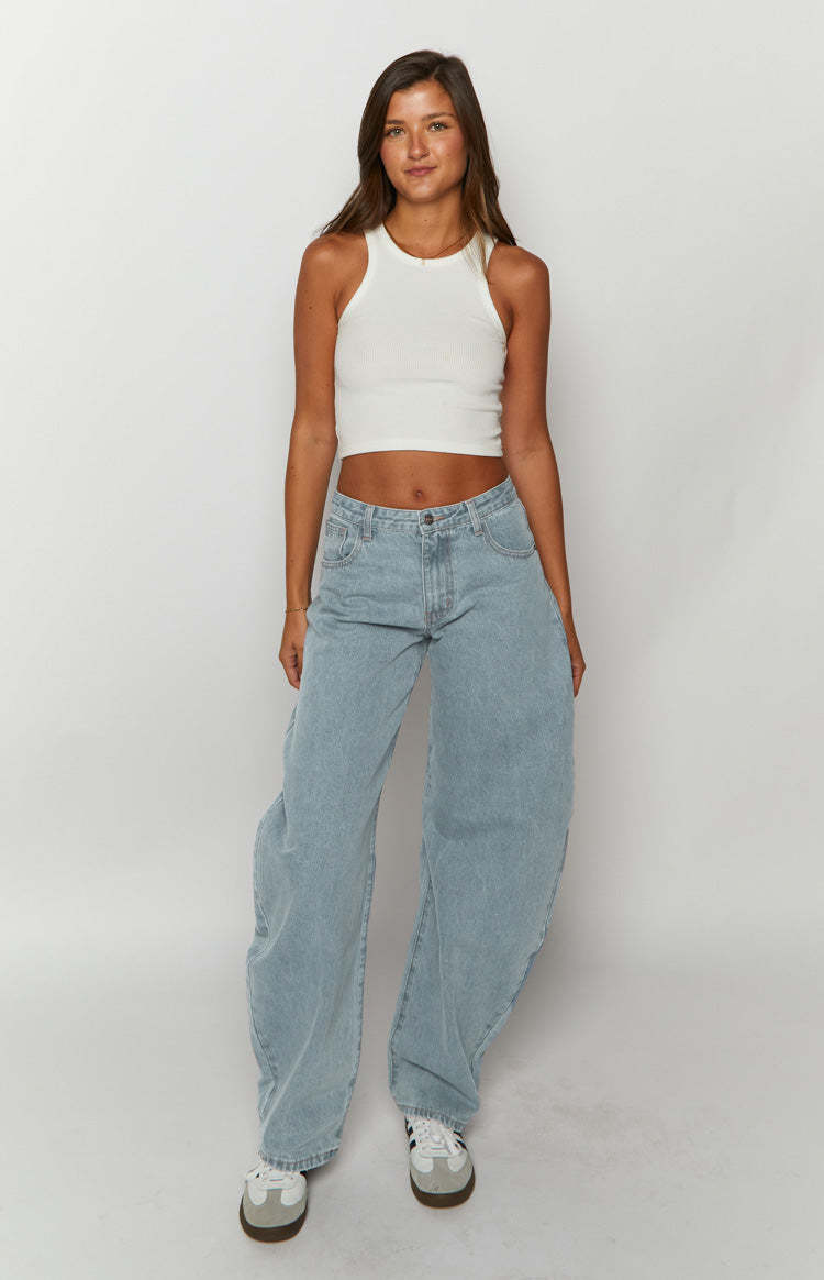 Lioness Washed Blue Denim Horseshoe Jeans-Vavasi.All Rights Reserved.