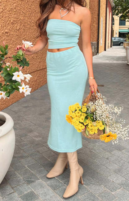 Liv Blue Knit Midi Skirt-Vavasi.All Rights Reserved.