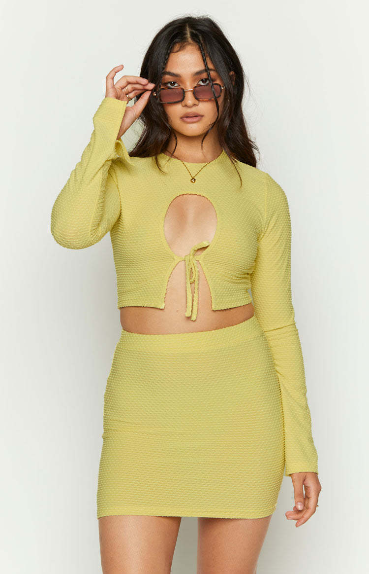 Lizzy Lemon Waffle Top-Vavasi.All Rights Reserved.