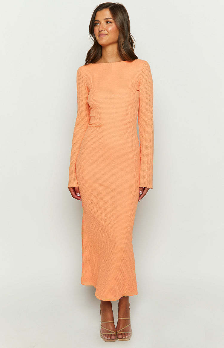 Looking For Love Orange Long Sleeve Midi Dress-Vavasi.All Rights Reserved.