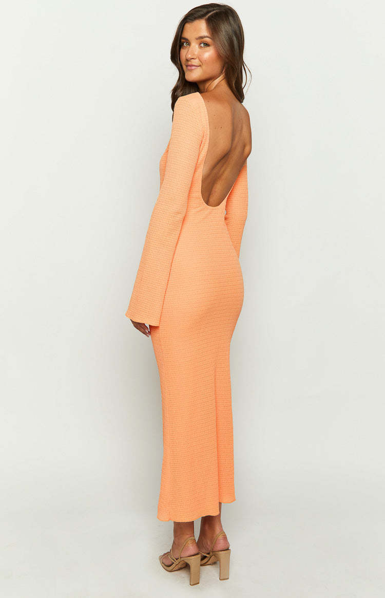 Looking For Love Orange Long Sleeve Midi Dress-Vavasi.All Rights Reserved.
