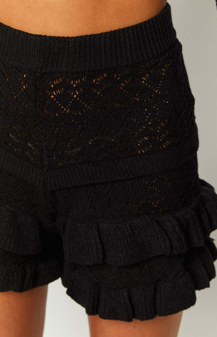 Lorri Black Knit Ruffle Shorts-Vavasi.All Rights Reserved.