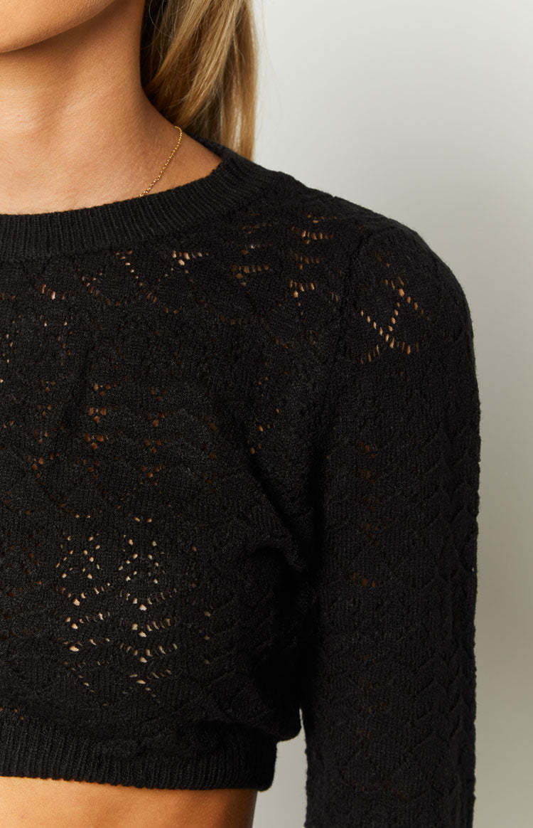Lorri Black Knit Ruffle Top-Vavasi.All Rights Reserved.