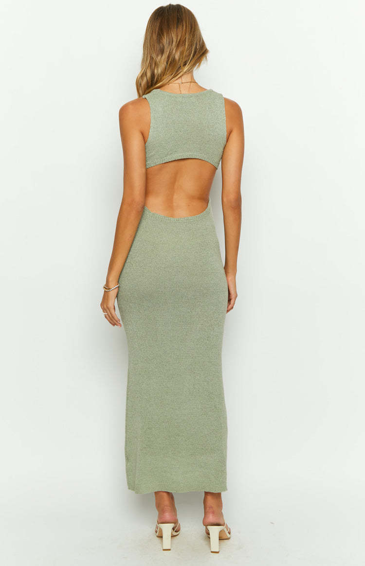 Lottie Khaki Knit Maxi Dress-Vavasi.All Rights Reserved.