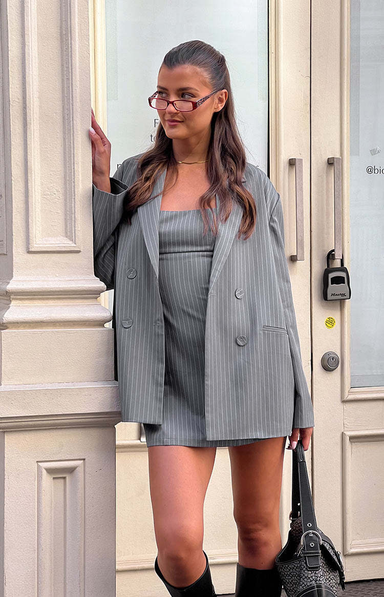 Louis Grey Striped Oversized Blazer-Vavasi.All Rights Reserved.