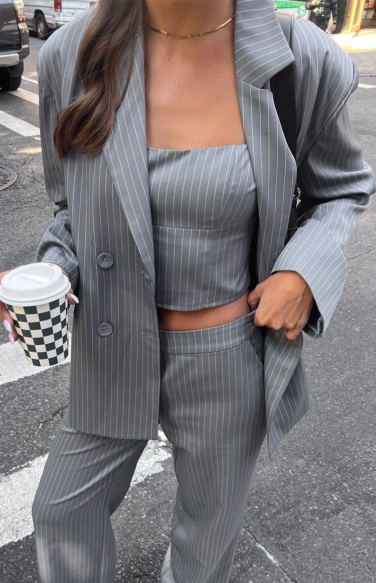Louis Grey Striped Oversized Blazer-Vavasi.All Rights Reserved.