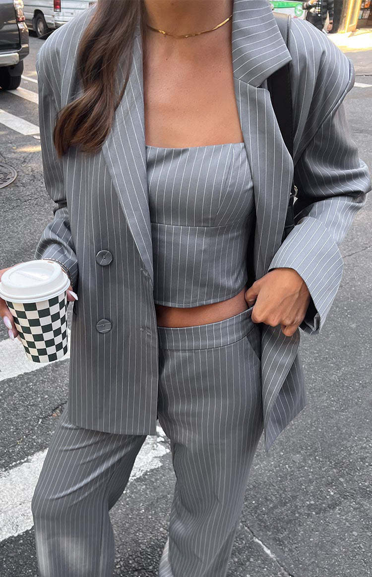 Louis Grey Striped Oversized Blazer-Vavasi.All Rights Reserved.
