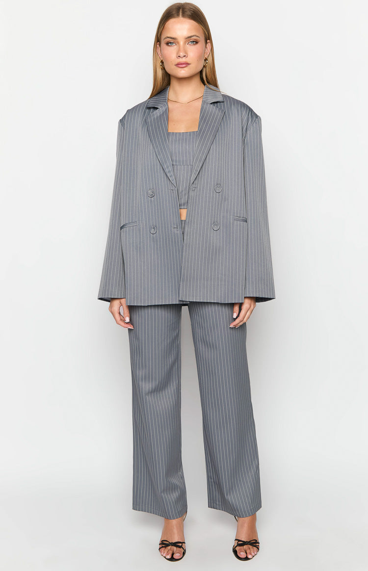 Louis Grey Striped Oversized Blazer-Vavasi.All Rights Reserved.