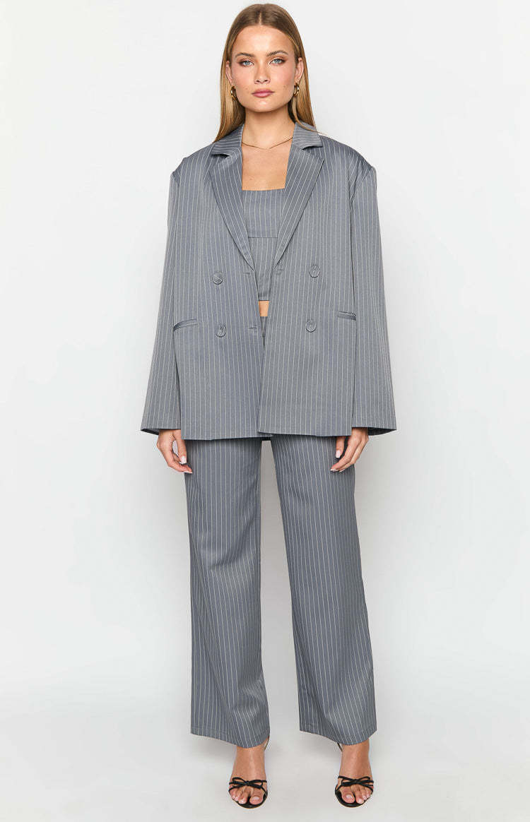 Louis Grey Striped Oversized Blazer-Vavasi.All Rights Reserved.