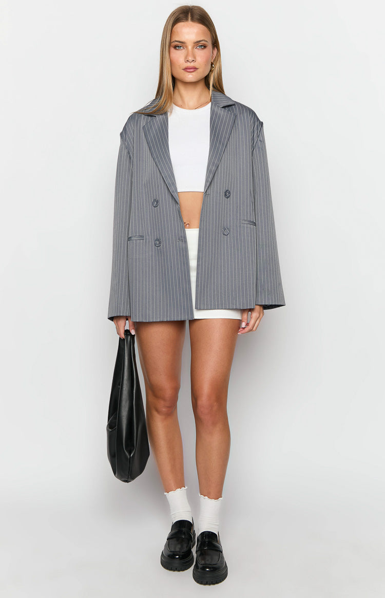Louis Grey Striped Oversized Blazer-Vavasi.All Rights Reserved.