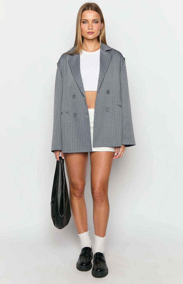Louis Grey Striped Oversized Blazer-Vavasi.All Rights Reserved.