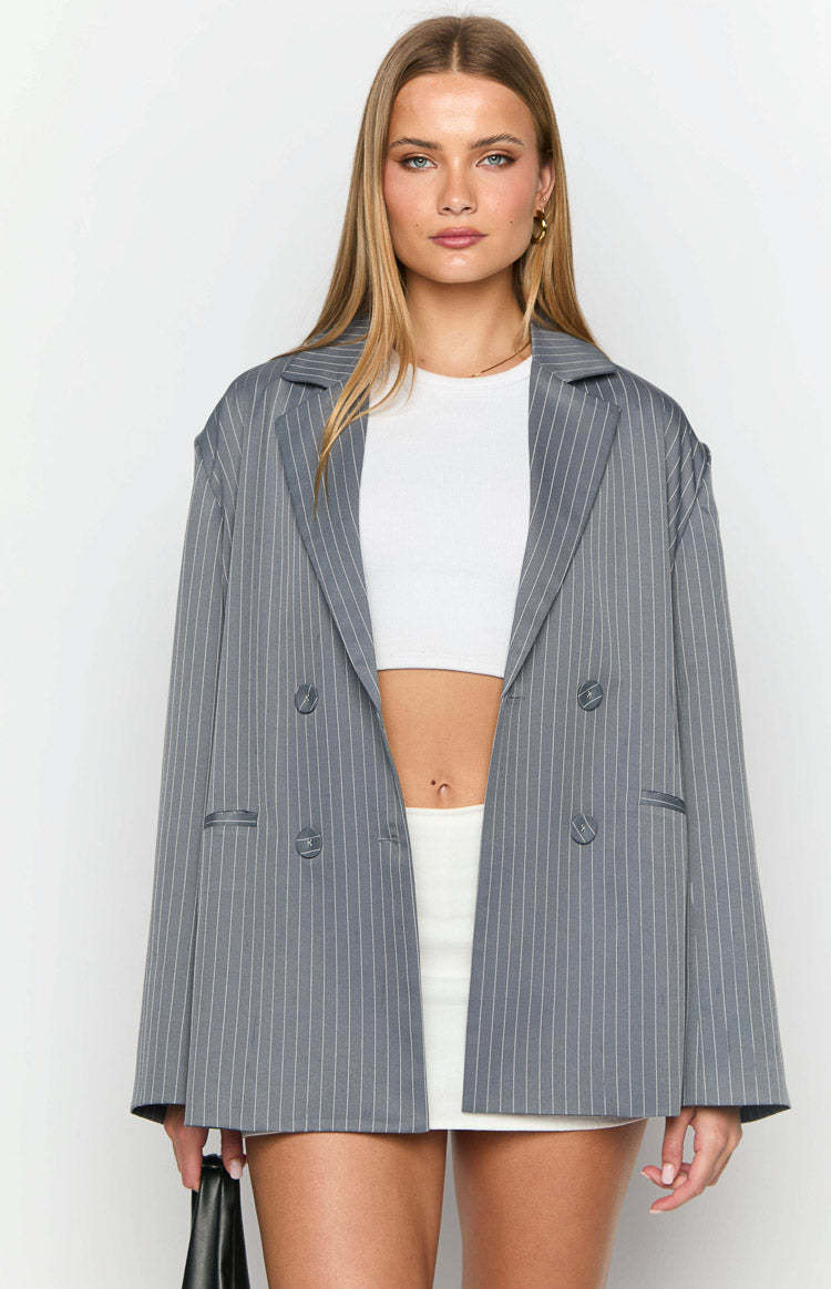 Louis Grey Striped Oversized Blazer-Vavasi.All Rights Reserved.