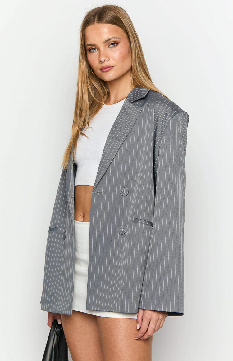 Louis Grey Striped Oversized Blazer-Vavasi.All Rights Reserved.