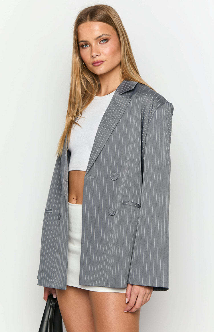 Louis Grey Striped Oversized Blazer-Vavasi.All Rights Reserved.