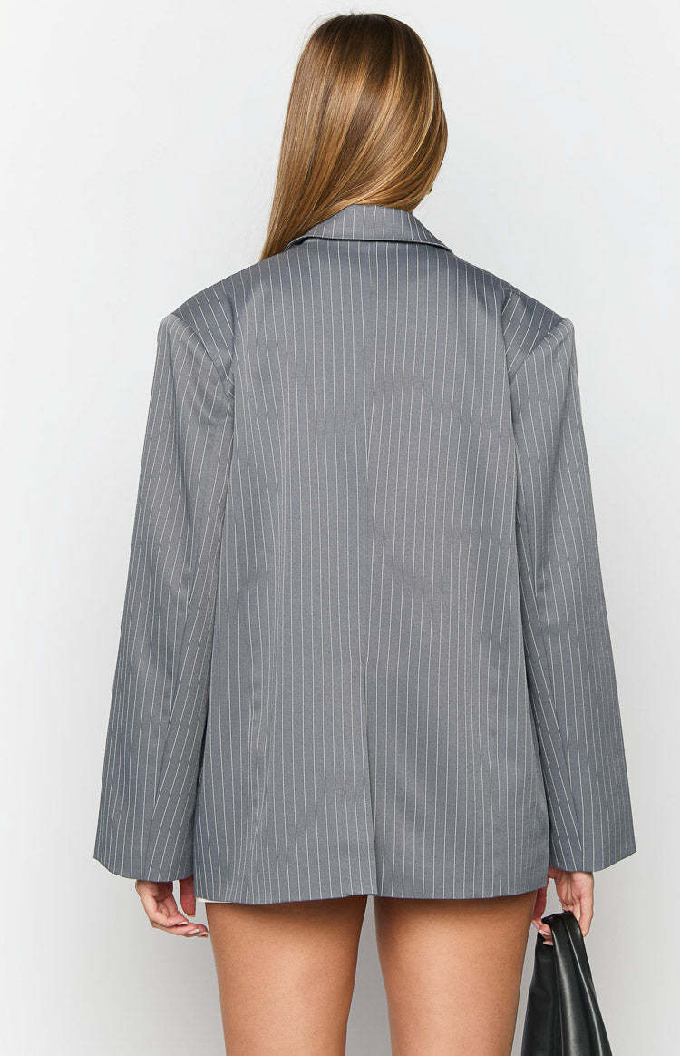 Louis Grey Striped Oversized Blazer-Vavasi.All Rights Reserved.