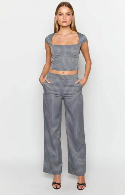 Louis Grey Striped Top-Vavasi.All Rights Reserved.