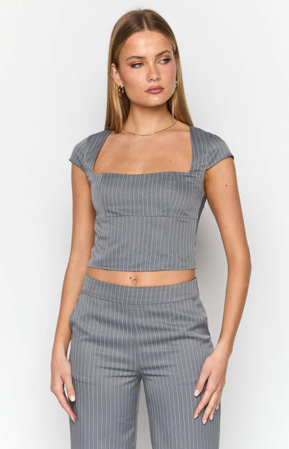 Louis Grey Striped Top-Vavasi.All Rights Reserved.