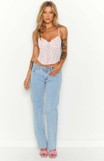Louisa Pink Lace Corset Top-Vavasi.All Rights Reserved.