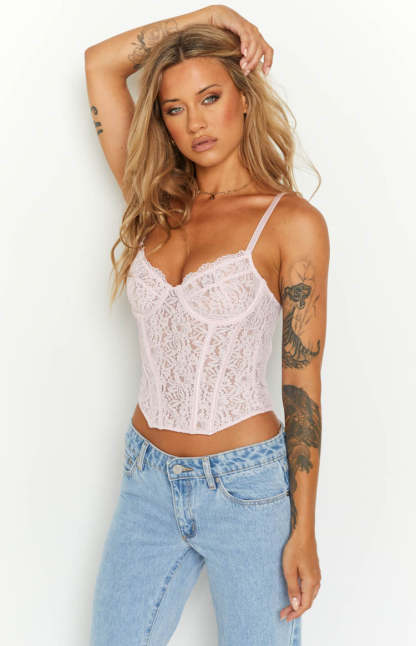 Louisa Pink Lace Corset Top-Vavasi.All Rights Reserved.