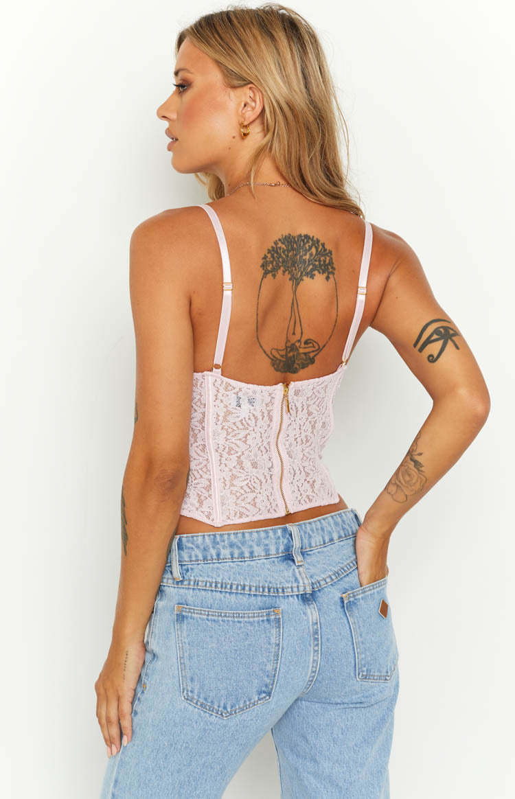 Louisa Pink Lace Corset Top-Vavasi.All Rights Reserved.