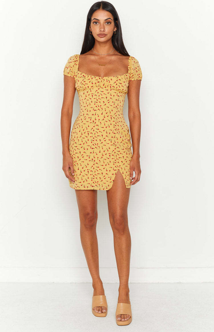Love & Lust Yellow Floral Cap Sleeve Mini Dress-Vavasi.All Rights Reserved.