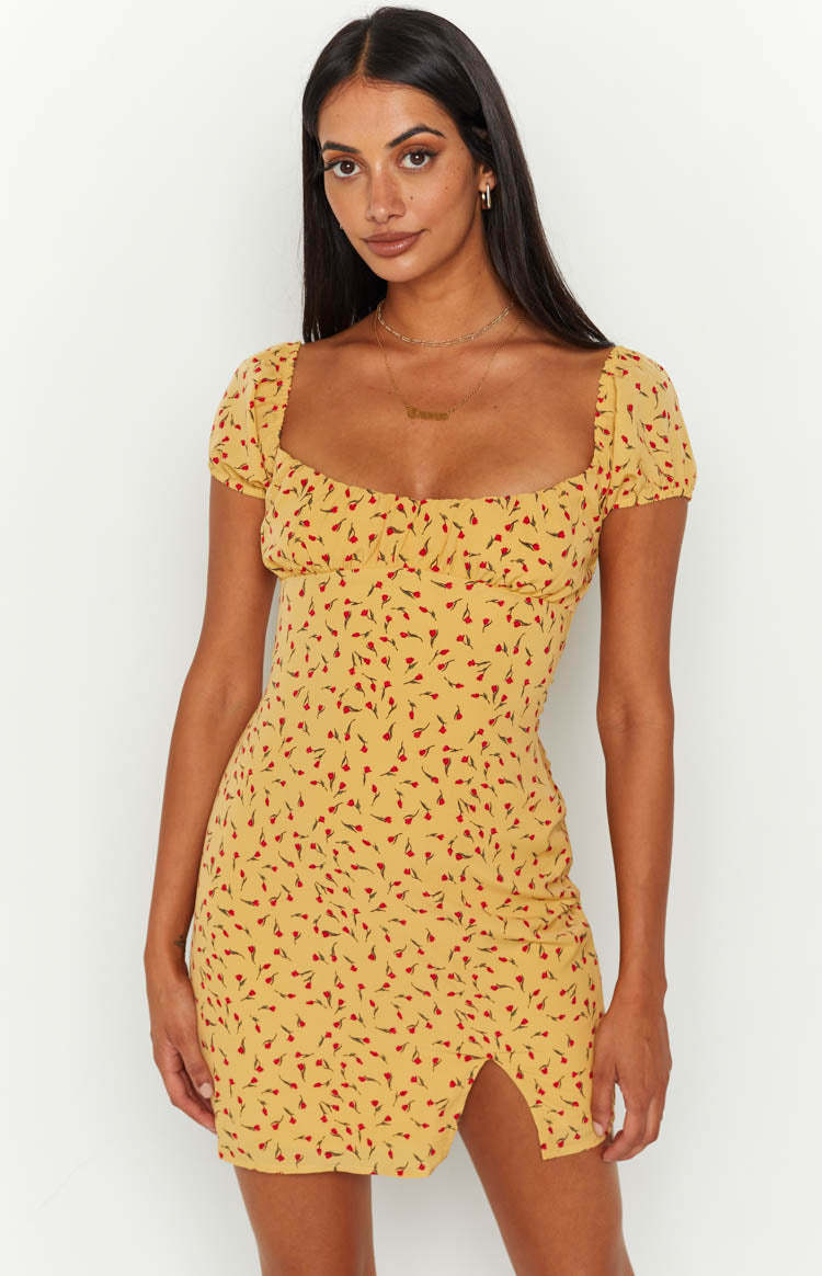 Love & Lust Yellow Floral Cap Sleeve Mini Dress-Vavasi.All Rights Reserved.