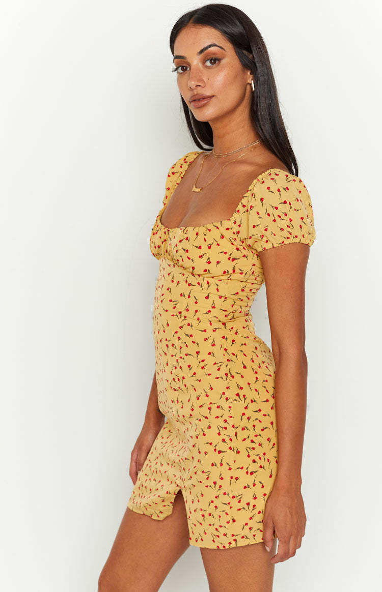 Love & Lust Yellow Floral Cap Sleeve Mini Dress-Vavasi.All Rights Reserved.