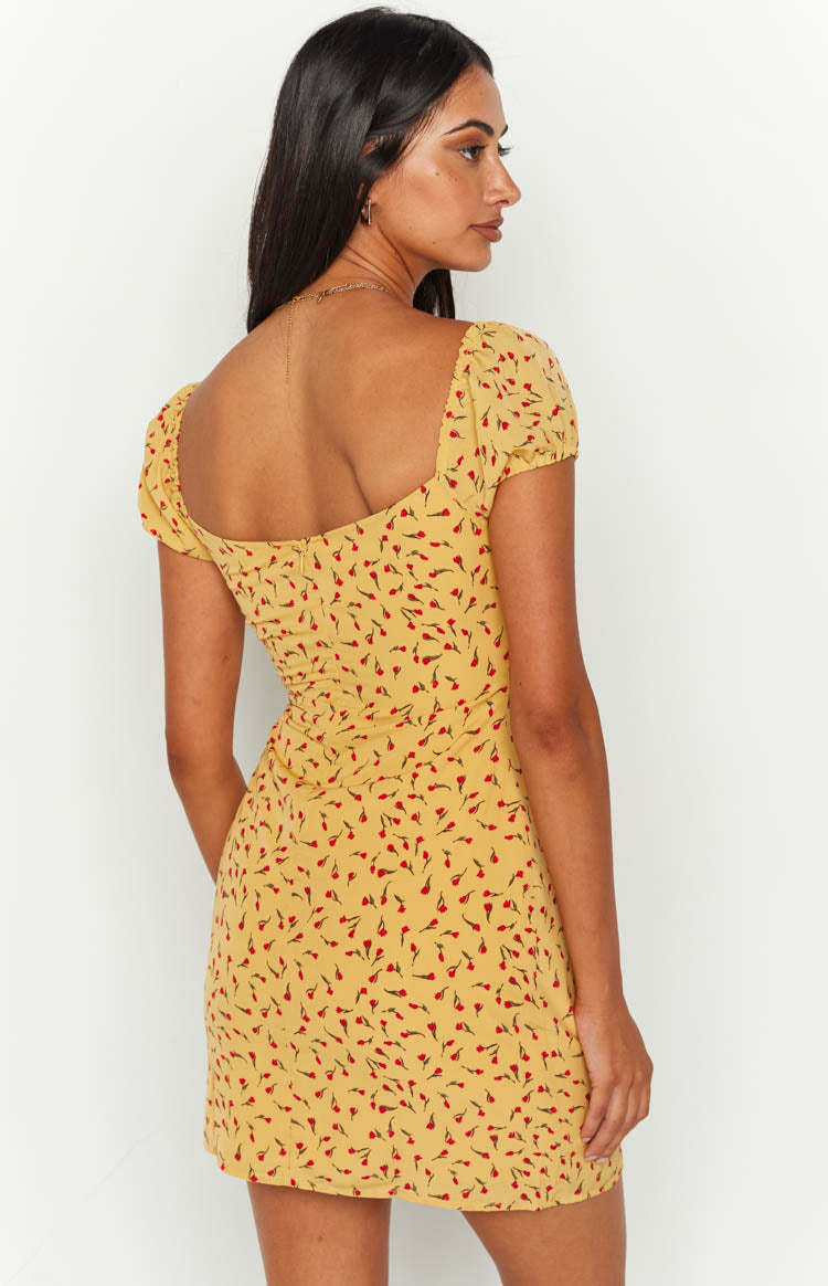 Love & Lust Yellow Floral Cap Sleeve Mini Dress-Vavasi.All Rights Reserved.