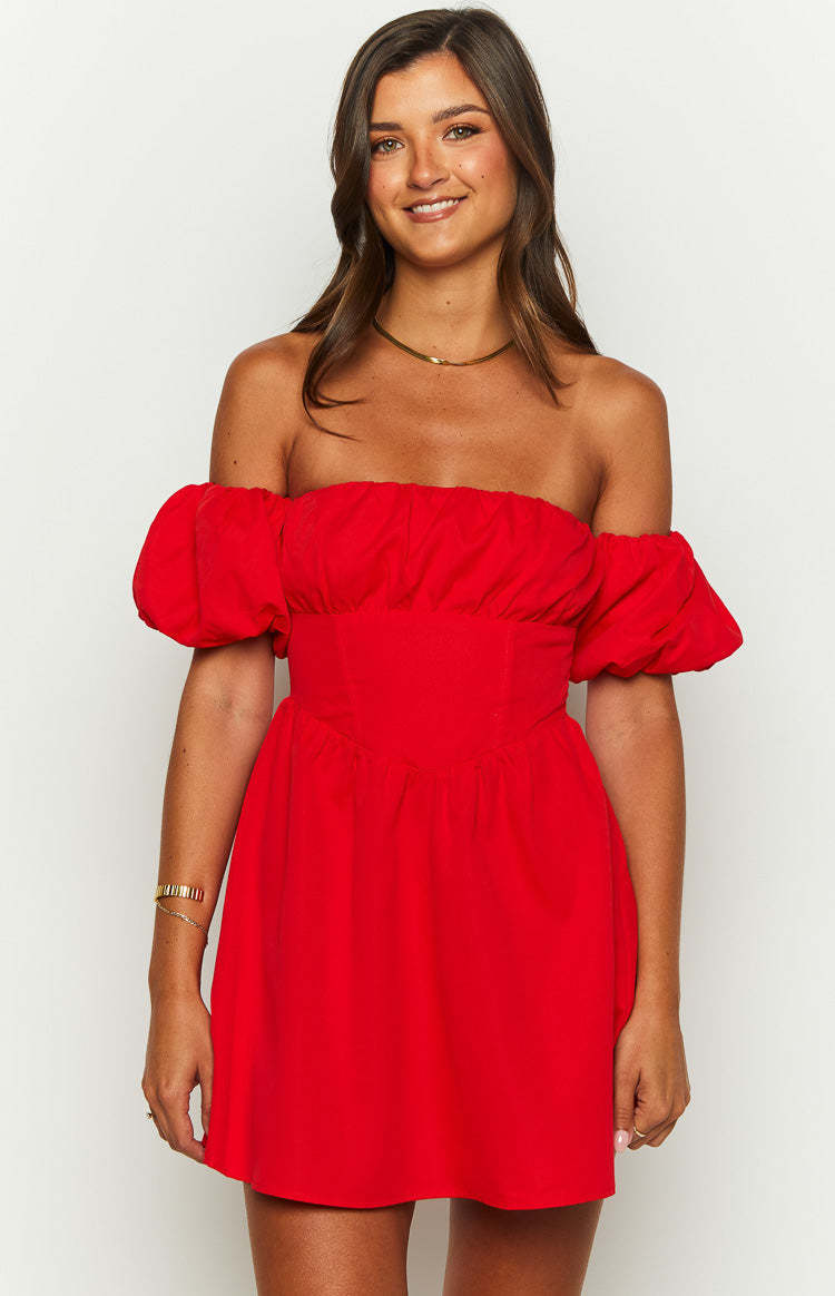Love Lost Off The Shoulder Red Mini Dress-Vavasi.All Rights Reserved.