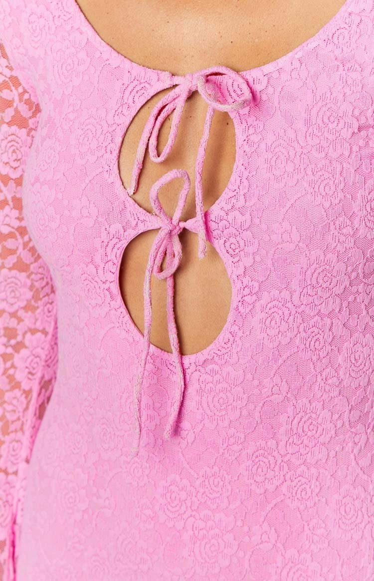 Love Me Pink Lace Long Sleeve Mini Dress-Vavasi.All Rights Reserved.