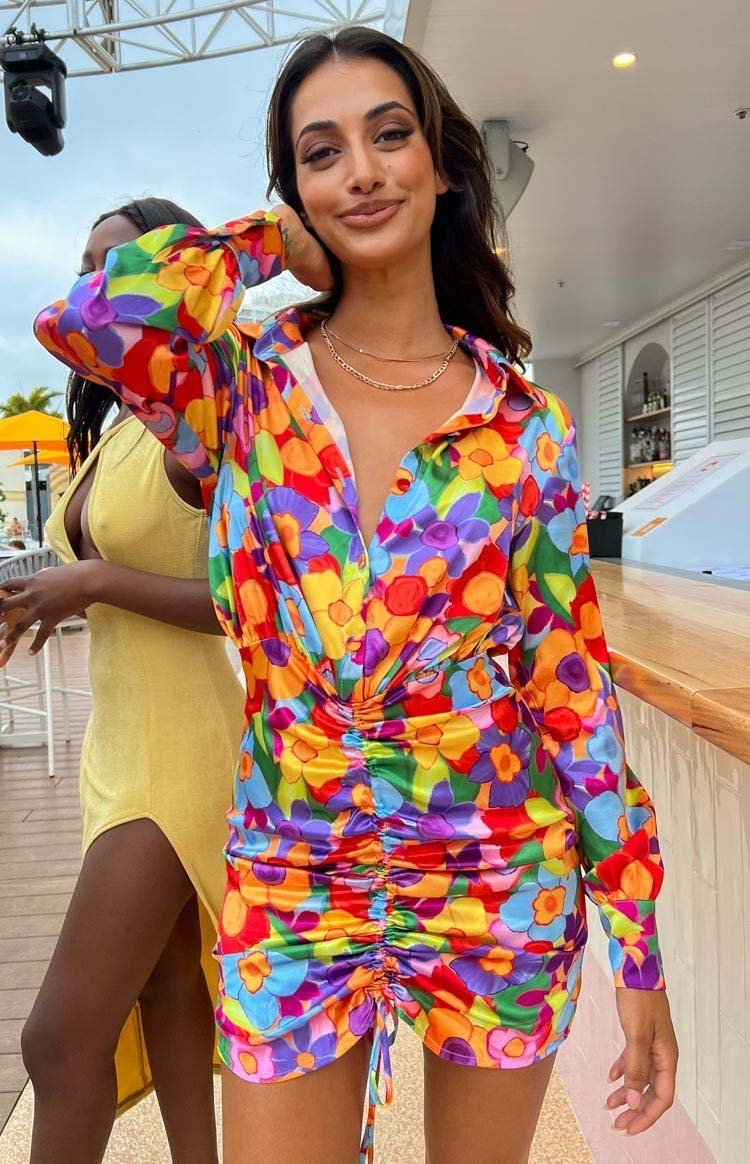 Lover Satin Shirt Dress Multi Floral-Vavasi.All Rights Reserved.