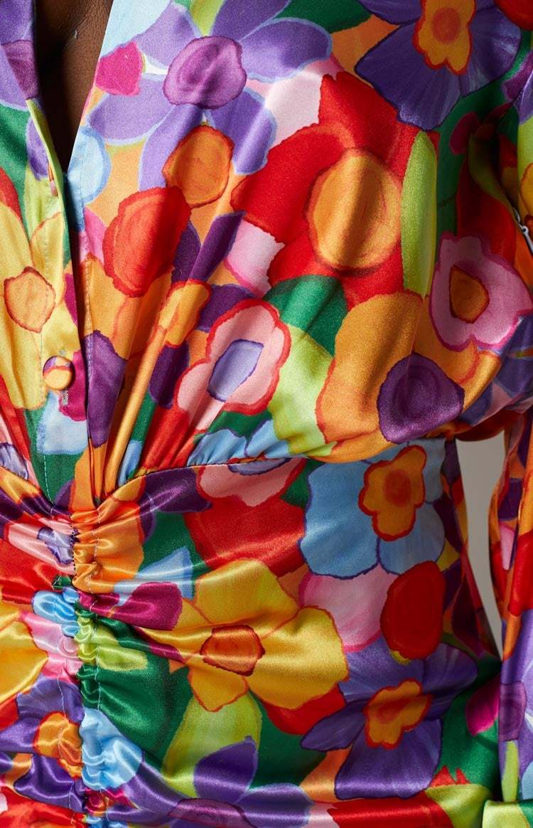 Lover Satin Shirt Dress Multi Floral-Vavasi.All Rights Reserved.