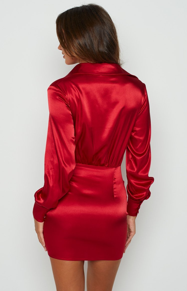 Lover Satin Shirt Dress Red-Vavasi.All Rights Reserved.