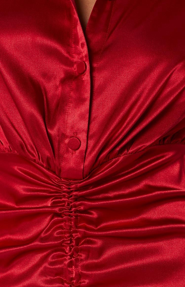 Lover Satin Shirt Dress Red-Vavasi.All Rights Reserved.