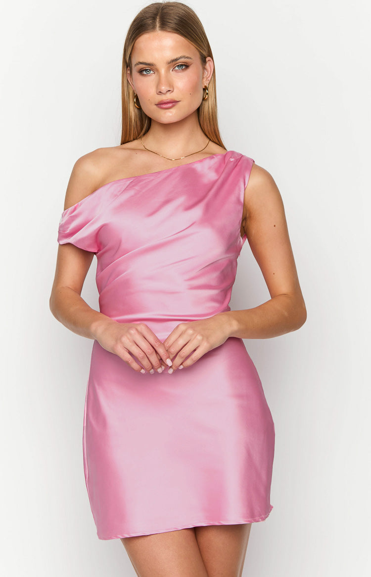 Lucas Pink Satin Mini Dress-Vavasi.All Rights Reserved.