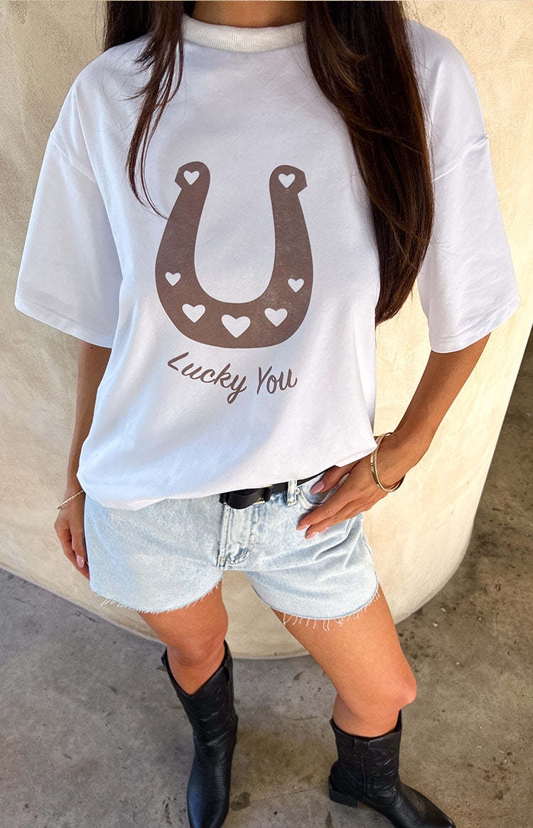 Lucky You White Western Tee-Vavasi.All Rights Reserved.