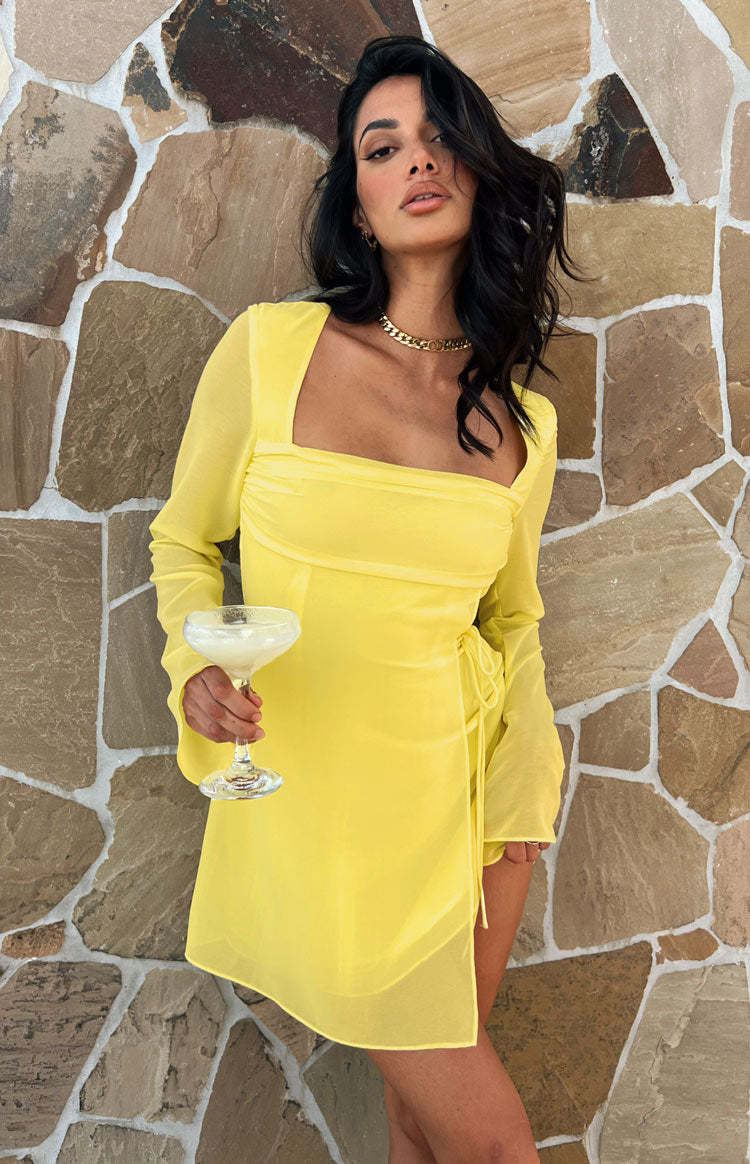 Lucy Yellow Long Sleeve Mini Dress-Vavasi.All Rights Reserved.