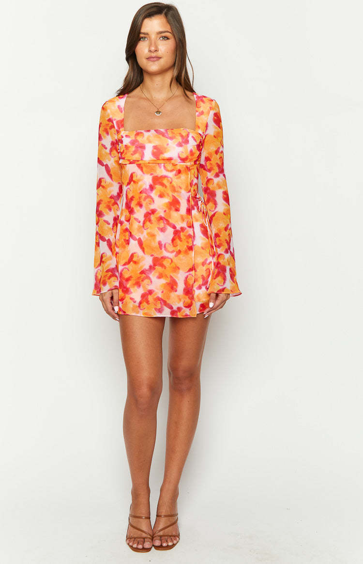 Lucy Azalea Pink Print Long Sleeve Mini Dress-Vavasi.All Rights Reserved.