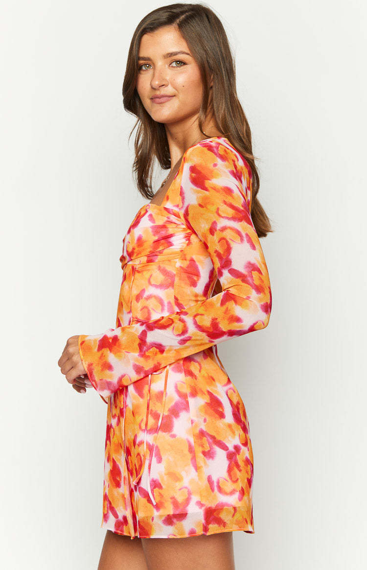 Lucy Azalea Pink Print Long Sleeve Mini Dress-Vavasi.All Rights Reserved.