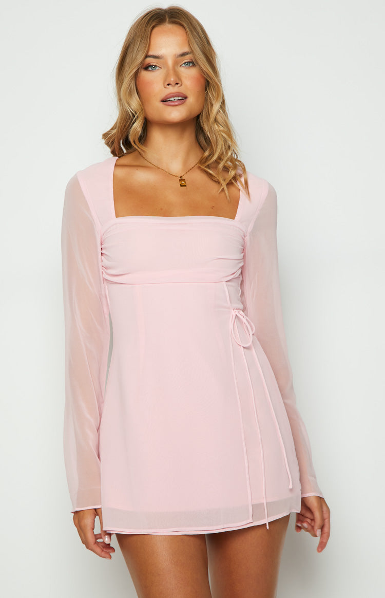 Lucy Baby Pink Long Sleeve Mini Dress-Vavasi.All Rights Reserved.
