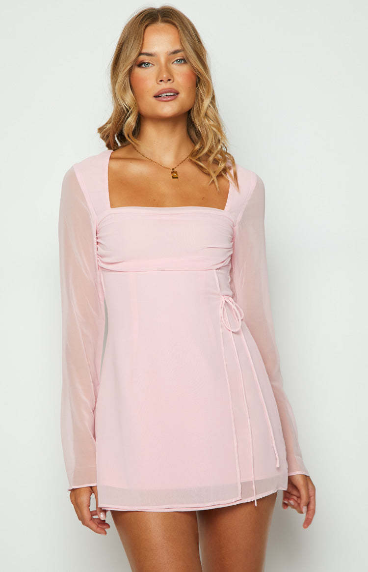 Lucy Baby Pink Long Sleeve Mini Dress-Vavasi.All Rights Reserved.